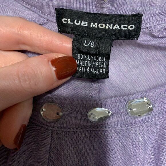 Club Monaco Womens Solid Purple Long Sleeve Rhinestone Top Large - Picture 3 of 3